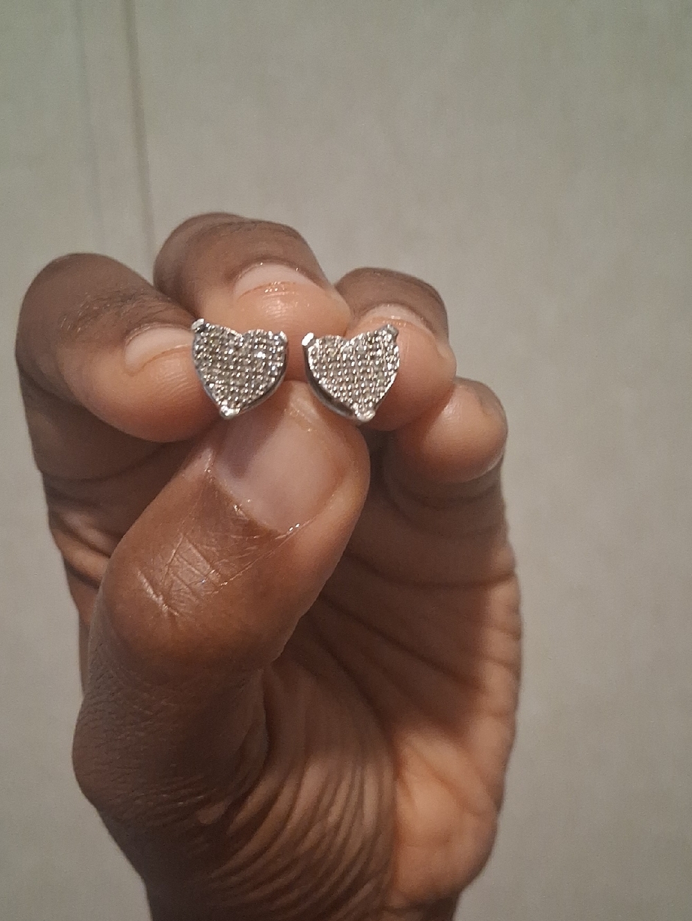 Heart Pavé DIAMOND Stud SCREW BACK Earrings - Silver Tone